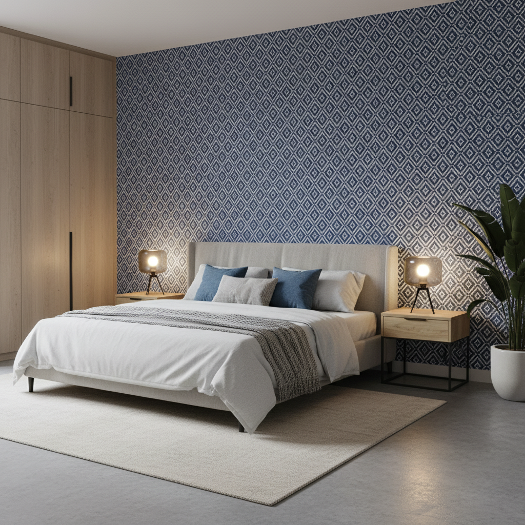 Seaford Weave - Blue Blue By Lee Jofa | Linford Weaves | Diamond Upholstery - Bedroom Room Setting