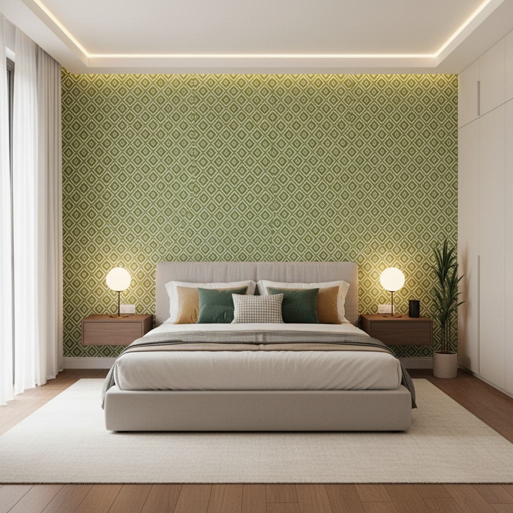 Seaford Weave - Leaf Green By Lee Jofa | Linford Weaves | Diamond Upholstery - Bedroom Room Setting