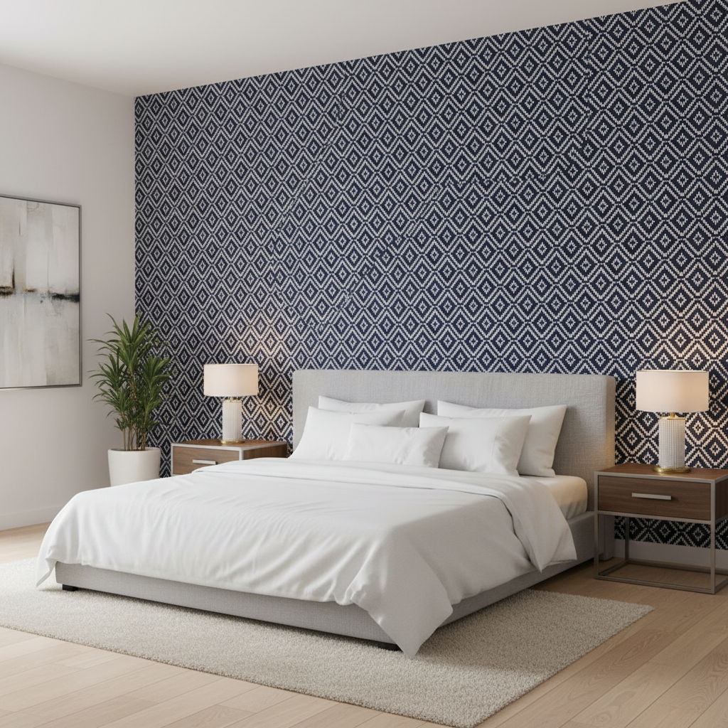 Seaford Weave - Navy Dark Blue By Lee Jofa | Linford Weaves | Diamond Upholstery - Bedroom Room Setting