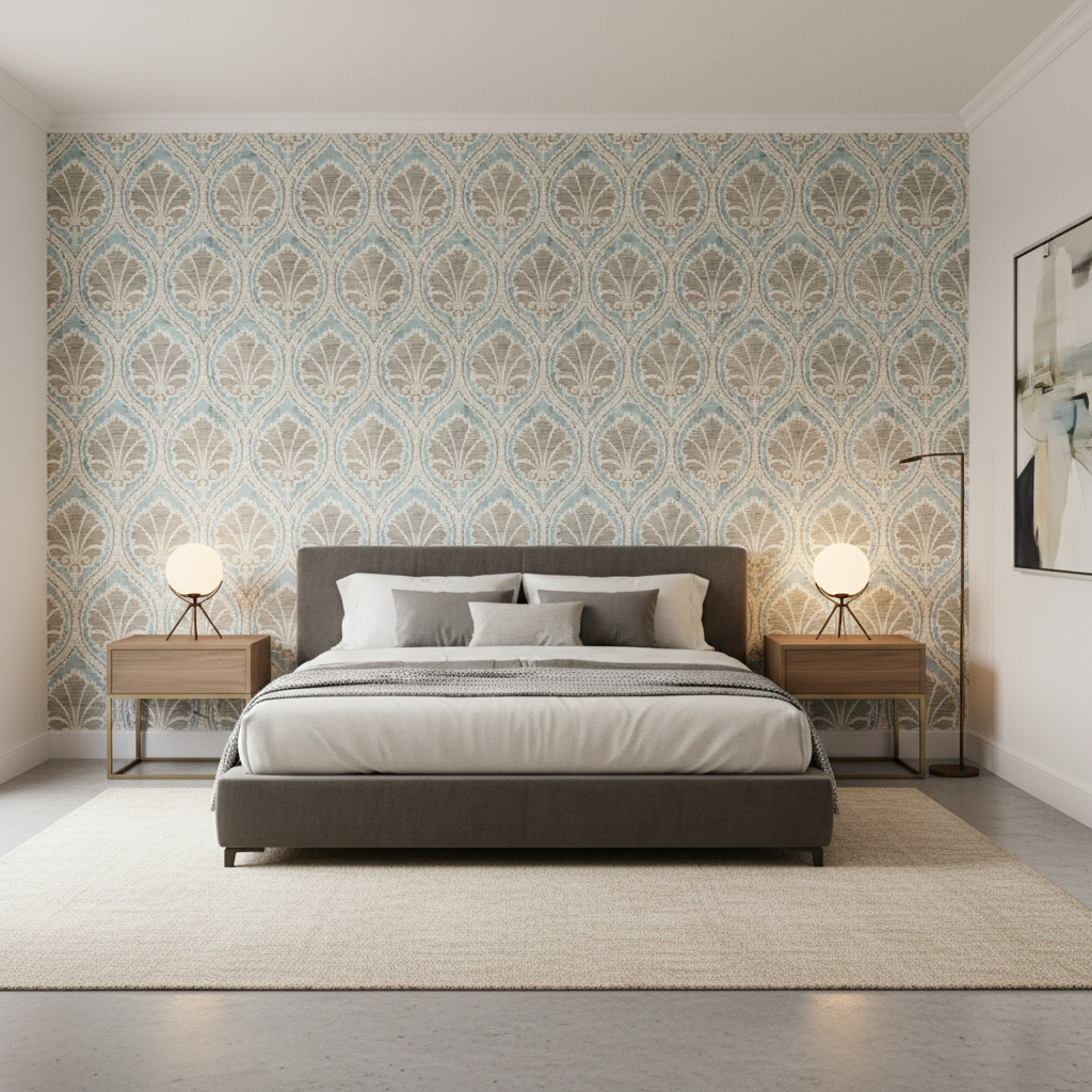 Seville Weave - Sky/Aqua Light Blue By Lee Jofa | Triana Weaves |Damask Texture Upholstery - Bedroom Room Setting