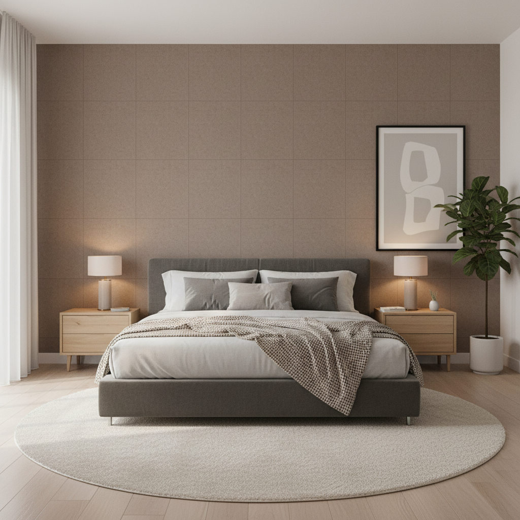 Skye Wool - Acorn Brown By Lee Jofa |  |Solid Texture Upholstery Wool - Bedroom Room Setting