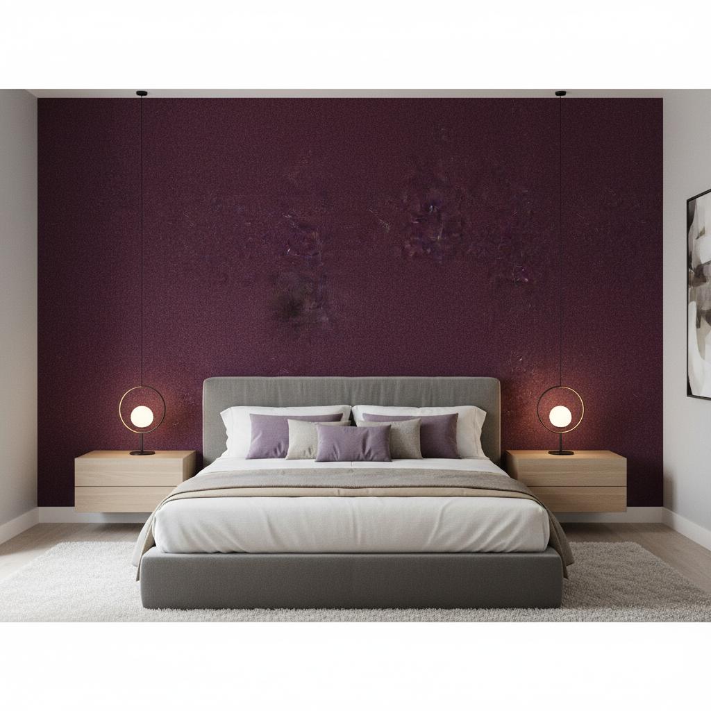 Skye Wool - Aubergine Purple By Lee Jofa |  |Solid Texture Upholstery Wool - Bedroom Room Setting