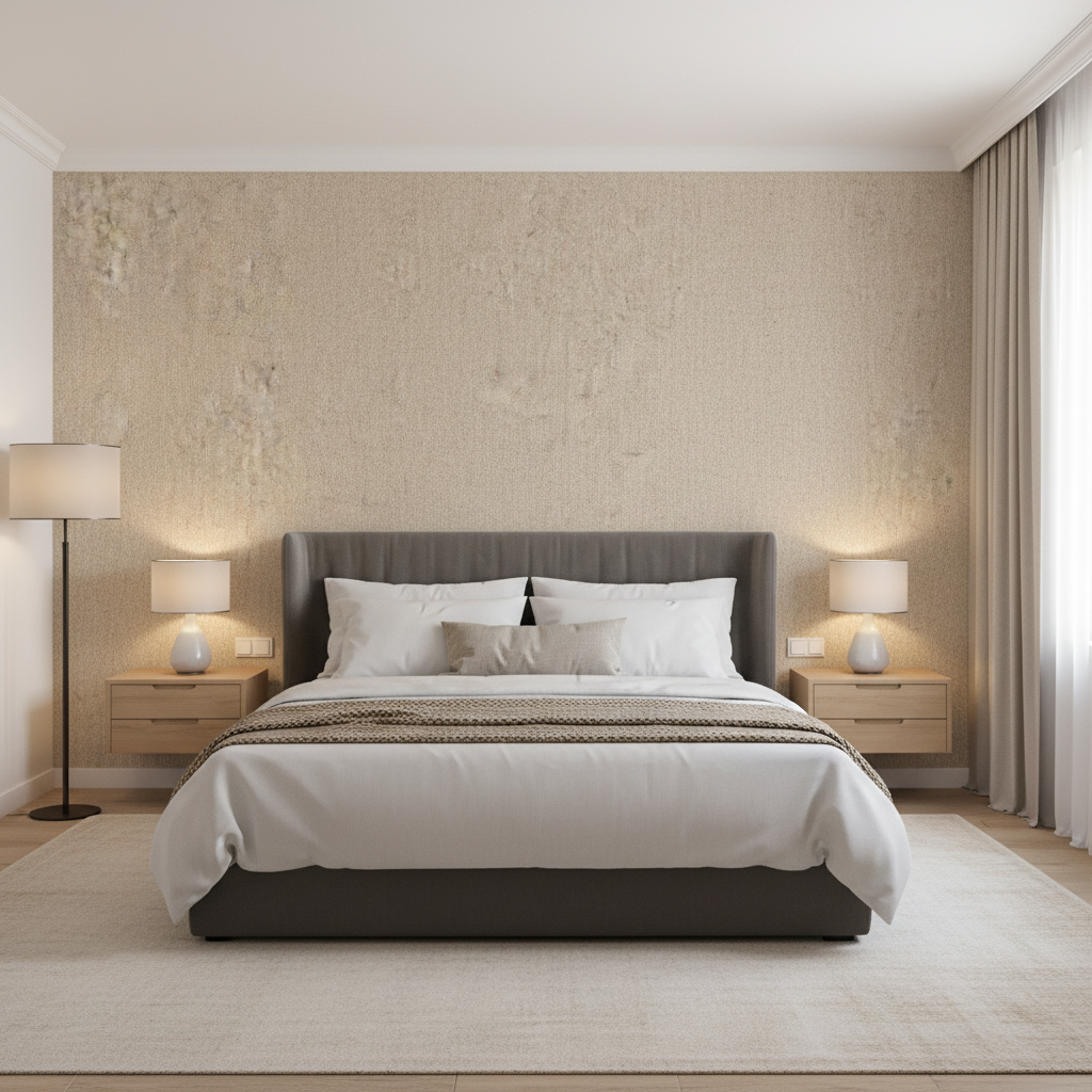 Skye Wool - Biscotti Beige By Lee Jofa |  |Solid Texture Upholstery Wool - Bedroom Room Setting