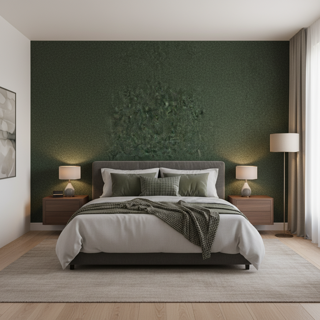 Skye Wool - Bottle Green By Lee Jofa |  |Solid Texture Upholstery Wool - Bedroom Room Setting