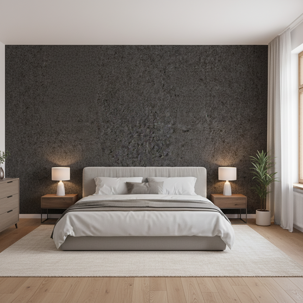 Skye Wool - Charcoal Black By Lee Jofa |  |Solid Texture Upholstery Wool - Bedroom Room Setting