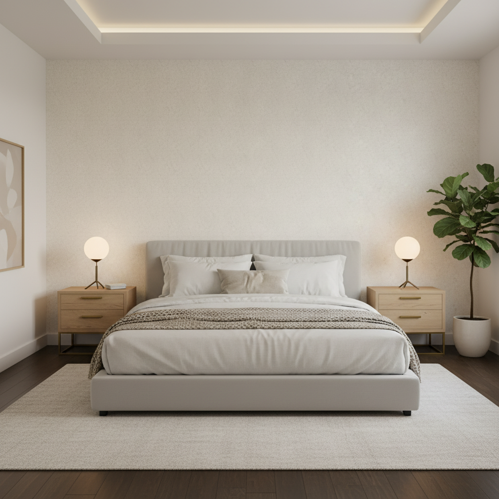 Skye Wool - Coconut White By Lee Jofa |  |Solid Texture Upholstery Wool - Bedroom Room Setting