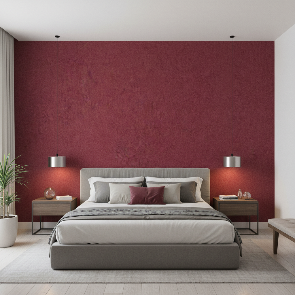 Skye Wool - Cranberry Red By Lee Jofa |  |Solid Texture Upholstery Wool - Bedroom Room Setting