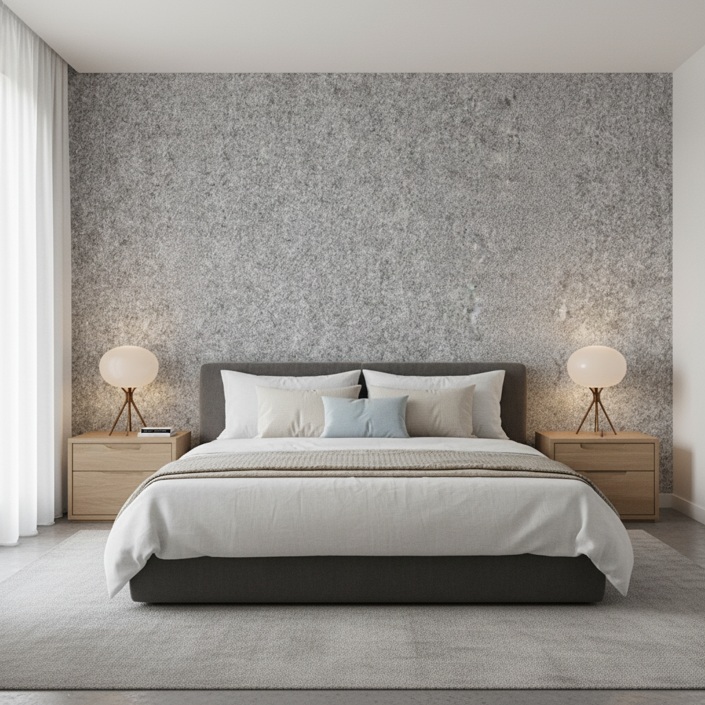 Skye Wool - Koala Grey By Lee Jofa |  |Solid Texture Upholstery Wool - Bedroom Room Setting