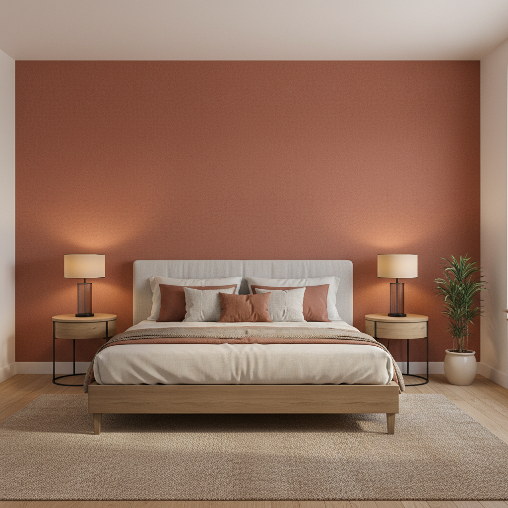 Skye Wool - Maple Rust By Lee Jofa |  |Solid Texture Upholstery Wool - Bedroom Room Setting