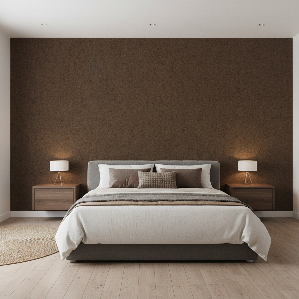 Skye Wool - Walnut Brown By Lee Jofa |  |Solid Texture Upholstery Wool - Bedroom Room Setting