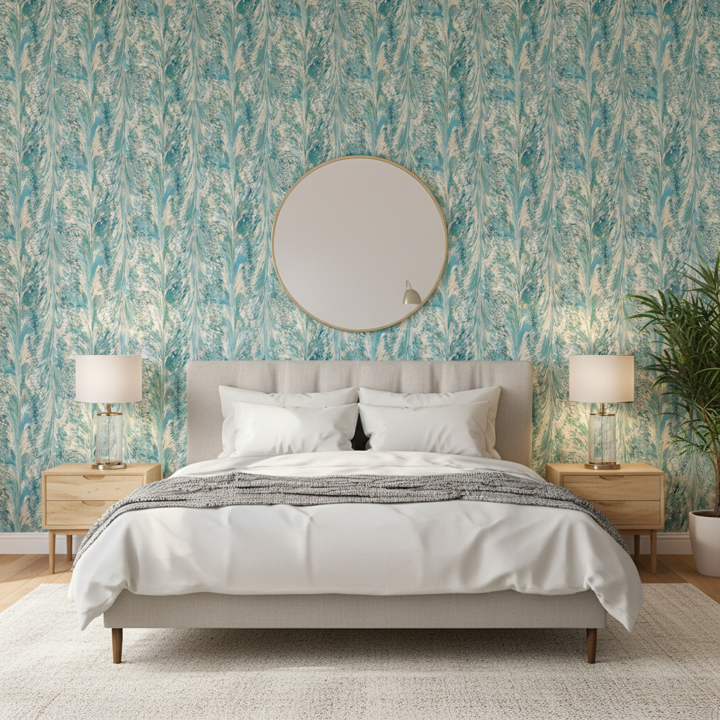 Taplow Print - Marine/Sand Blue By Lee Jofa | Garden Walk | Abstract Multipurpose Print - Bedroom Room Setting