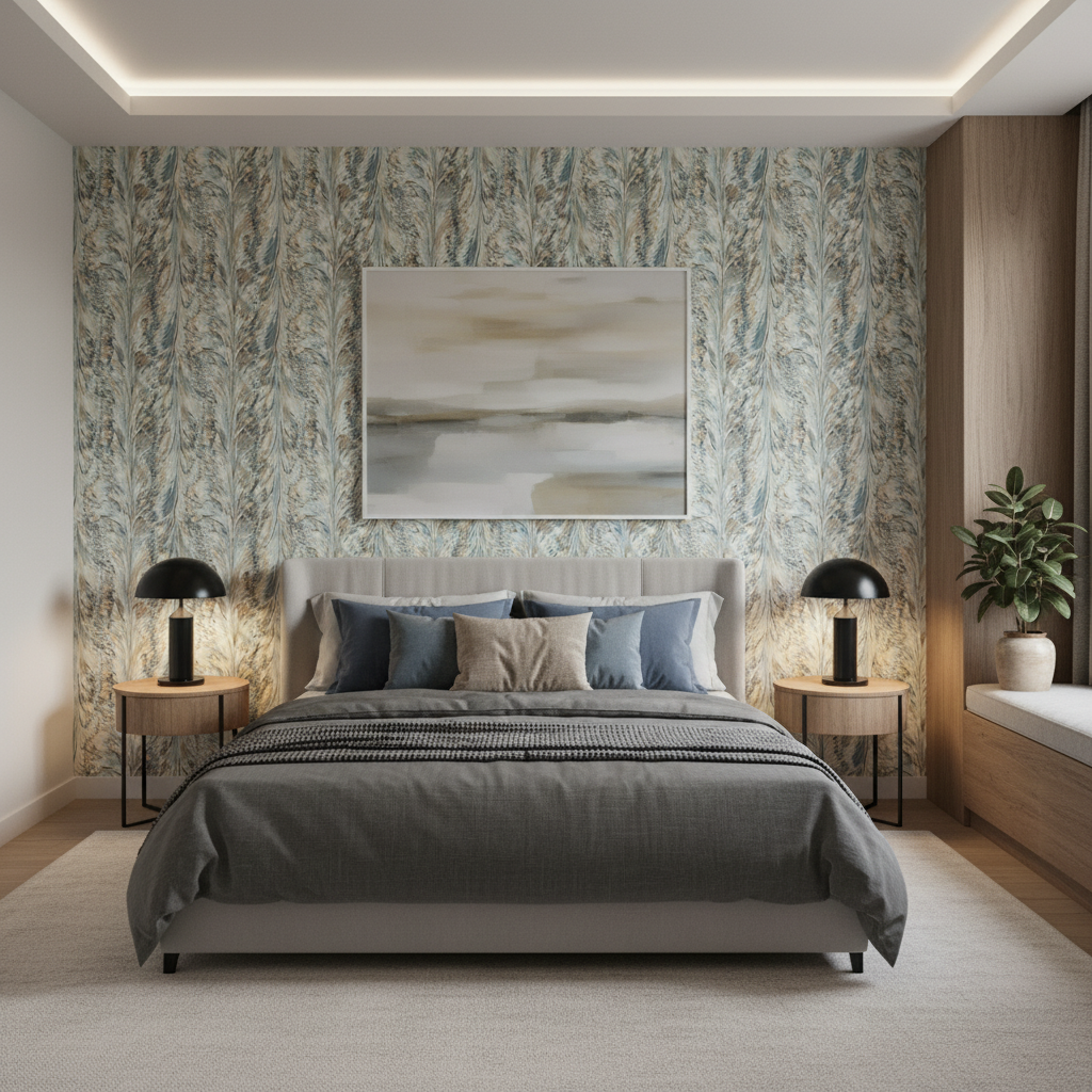 Taplow Print - Sea Mist Multi By Lee Jofa | Manor House | Modern Multipurpose Print - Bedroom Room Setting