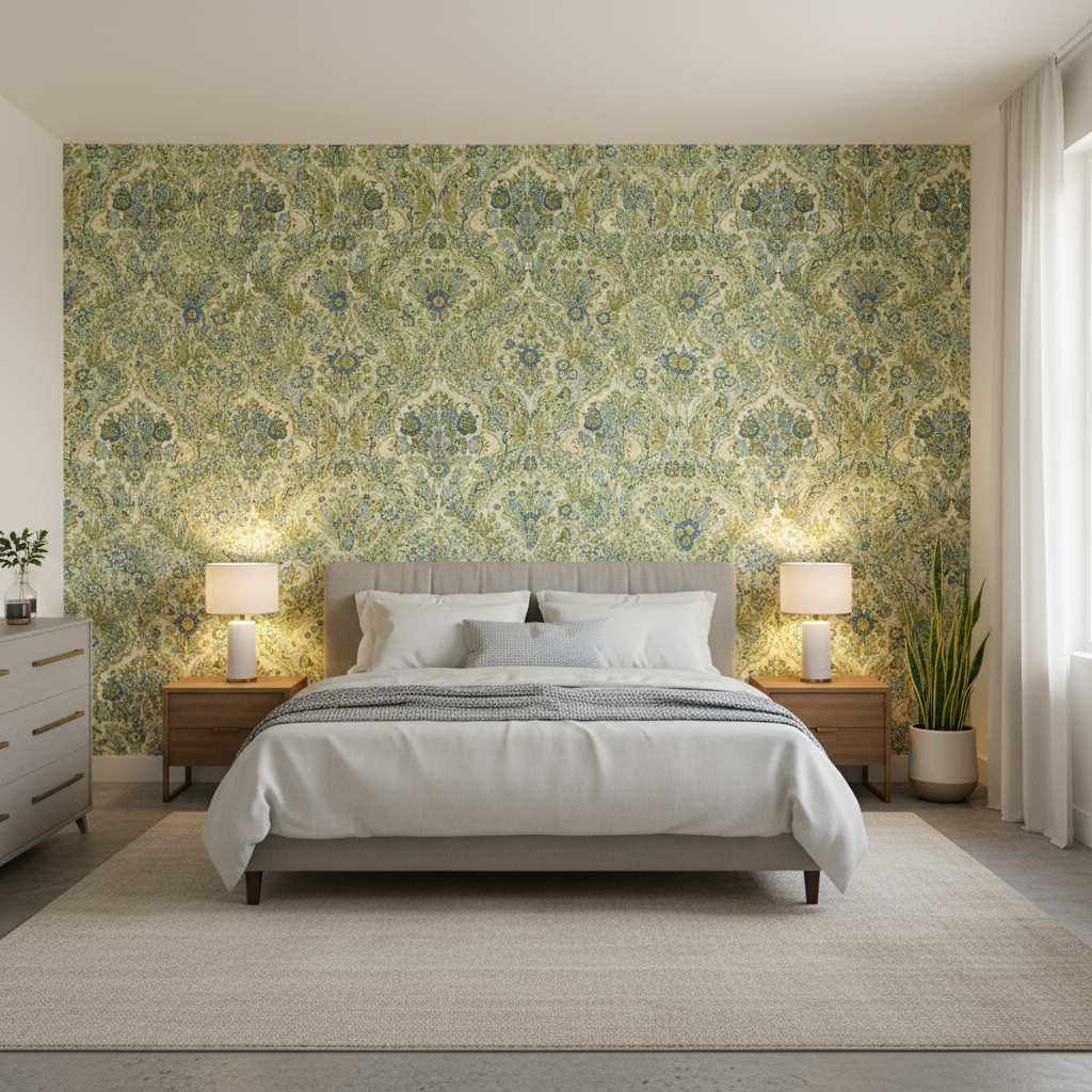 Tetbury - Blue/Green Blue By Lee Jofa | Royal Oak Anniversary | Medallion / Suzani / Persian Multipurpose Print - Bedroom Room Setting