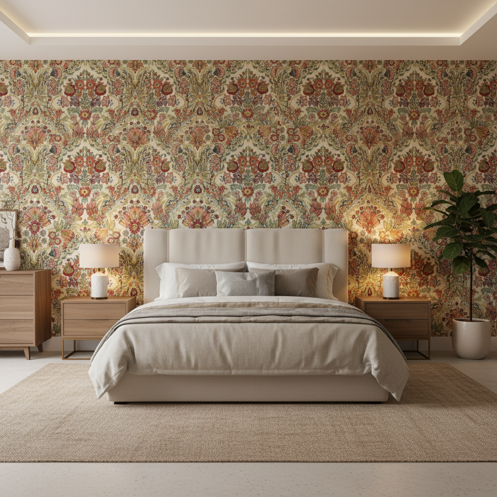 Tetbury - Multi Beige By Lee Jofa | Royal Oak Anniversary | Medallion / Suzani / Persian Multipurpose Print - Bedroom Room Setting
