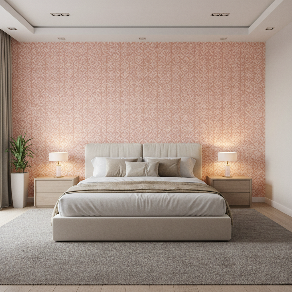 Triana Weave - Petal Pink By Lee Jofa | Triana Weaves |Small Scale Texture Upholstery - Bedroom Room Setting