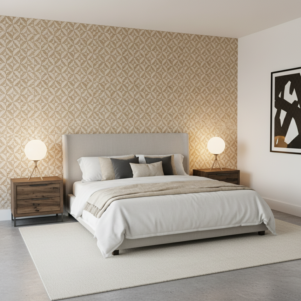 Triana Weave - Sand Beige By Lee Jofa | Triana Weaves |Small Scale Texture Upholstery - Bedroom Room Setting