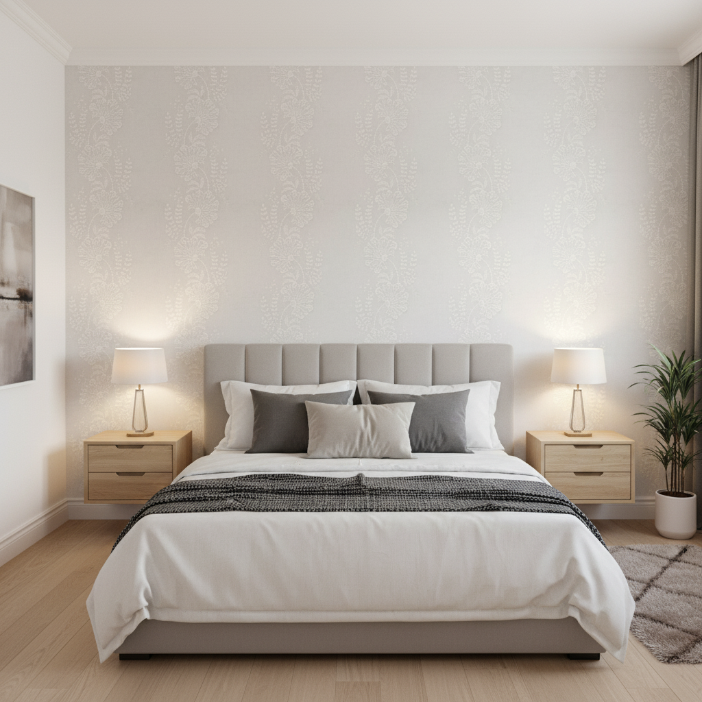 Valencia Sheer - Ivory White By Lee Jofa | Summerland | Botanical & Floral Drapery Embroidery - Bedroom Room Setting