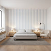 Agave Stripe French Blue | Thibaut Wallcoverings - Bedroom Visualization (AI-generated, may not be to scale. Verify pattern scale with product specifications.)