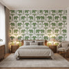ELEPHANT Green | Thibaut Wallcoverings - Bedroom Visualization (AI-generated, may not be to scale. Verify pattern scale with product specifications.)
