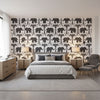 ELEPHANT Black | Thibaut Wallcoverings - Bedroom Visualization (AI-generated, may not be to scale. Verify pattern scale with product specifications.)