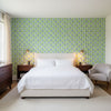 EMILY Green and Blue | Thibaut Wallcoverings - Bedroom Visualization (AI-generated, may not be to scale. Verify pattern scale with product specifications.)