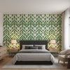 INDIES IKAT Green | Thibaut Wallcoverings - Bedroom Visualization (AI-generated, may not be to scale. Verify pattern scale with product specifications.)