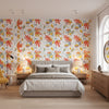 MATISSE LEAF Coral and Yellow | Thibaut Wallcoverings - Bedroom Visualization (AI-generated, may not be to scale. Verify pattern scale with product specifications.)