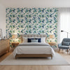 MATISSE LEAF Green and Blue | Thibaut Wallcoverings - Bedroom Visualization (AI-generated, may not be to scale. Verify pattern scale with product specifications.)