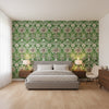 MENDOZA SUZANI Green | Thibaut Wallcoverings - Bedroom Visualization (AI-generated, may not be to scale. Verify pattern scale with product specifications.)