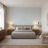 PALAWAN French Blue | Thibaut Wallcoverings - Bedroom Visualization (AI-generated, may not be to scale. Verify pattern scale with product specifications.)