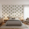TYBEE BUD Black and Green | Thibaut Wallcoverings - Bedroom Visualization (AI-generated, may not be to scale. Verify pattern scale with product specifications.)
