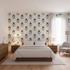 TYBEE BUD Green and Blue | Thibaut Wallcoverings - Bedroom Visualization (AI-generated, may not be to scale. Verify pattern scale with product specifications.)