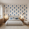TYBEE BUD Blue and White | Thibaut Wallcoverings - Bedroom Visualization (AI-generated, may not be to scale. Verify pattern scale with product specifications.)