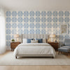 BOCA BAMBOO Blue | Thibaut Wallcoverings - Bedroom Visualization (AI-generated, may not be to scale. Verify pattern scale with product specifications.)