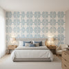 BOCA BAMBOO Spa Blue | Thibaut Wallcoverings - Bedroom Visualization (AI-generated, may not be to scale. Verify pattern scale with product specifications.)