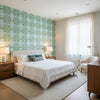 BOCA BAMBOO Green and Blue | Thibaut Wallcoverings - Bedroom Visualization (AI-generated, may not be to scale. Verify pattern scale with product specifications.)