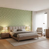 CHARTER Green | Thibaut Wallcoverings - Bedroom Visualization (AI-generated, may not be to scale. Verify pattern scale with product specifications.)