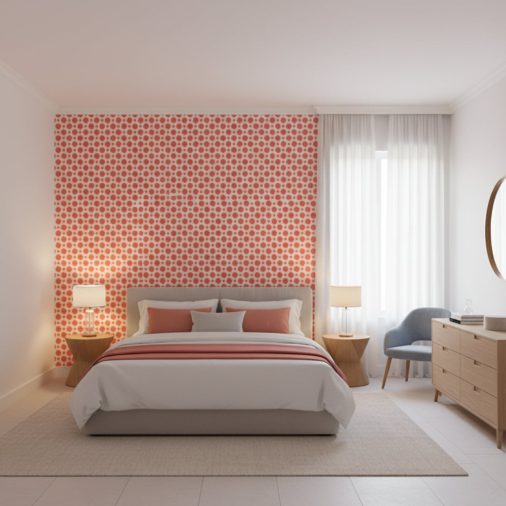 CHARTER Coral | Thibaut Wallcoverings - Bedroom Visualization (AI-generated, may not be to scale. Verify pattern scale with product specifications.)