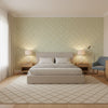 CHARTER Sage | Thibaut Wallcoverings - Bedroom Visualization (AI-generated, may not be to scale. Verify pattern scale with product specifications.)