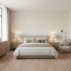 CHARTER Beige | Thibaut Wallcoverings - Bedroom Visualization (AI-generated, may not be to scale. Verify pattern scale with product specifications.)