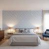 CHARTER Blue | Thibaut Wallcoverings - Bedroom Visualization (AI-generated, may not be to scale. Verify pattern scale with product specifications.)