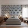 CROATIA Navy | Thibaut Wallcoverings - Bedroom Visualization (AI-generated, may not be to scale. Verify pattern scale with product specifications.)