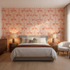 CROATIA Coral | Thibaut Wallcoverings - Bedroom Visualization (AI-generated, may not be to scale. Verify pattern scale with product specifications.)