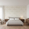 CROATIA Beige | Thibaut Wallcoverings - Bedroom Visualization (AI-generated, may not be to scale. Verify pattern scale with product specifications.)