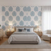 MONSTERA Spa Blue | Thibaut Wallcoverings - Bedroom Visualization (AI-generated, may not be to scale. Verify pattern scale with product specifications.)