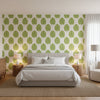 MONSTERA Apple Green | Thibaut Wallcoverings - Bedroom Visualization (AI-generated, may not be to scale. Verify pattern scale with product specifications.)