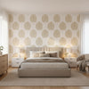 MONSTERA Beige | Thibaut Wallcoverings - Bedroom Visualization (AI-generated, may not be to scale. Verify pattern scale with product specifications.)