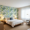 PROTEA Green and Blue | Thibaut Wallcoverings - Bedroom Visualization (AI-generated, may not be to scale. Verify pattern scale with product specifications.)