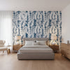 SIESTA KEY Navy | Thibaut Wallcoverings - Bedroom Visualization (AI-generated, may not be to scale. Verify pattern scale with product specifications.)