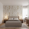 SIESTA KEY Metallic Gold | Thibaut Wallcoverings - Bedroom Visualization (AI-generated, may not be to scale. Verify pattern scale with product specifications.)